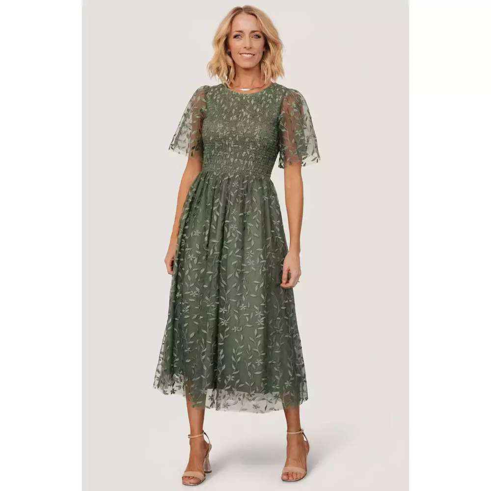 Baltic Born Kendra Embroidered Dress | Dark Sage Size 2XL2XL